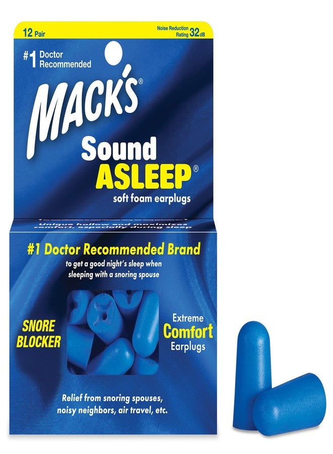 Mack's Mack’s Sound Asleep Soft Foam Earplugs, 12 Pair – 32dB High NRR, Comfortable Ear Plugs for Sleeping, Snoring, Travel and Noisy Neighbors - Image 1